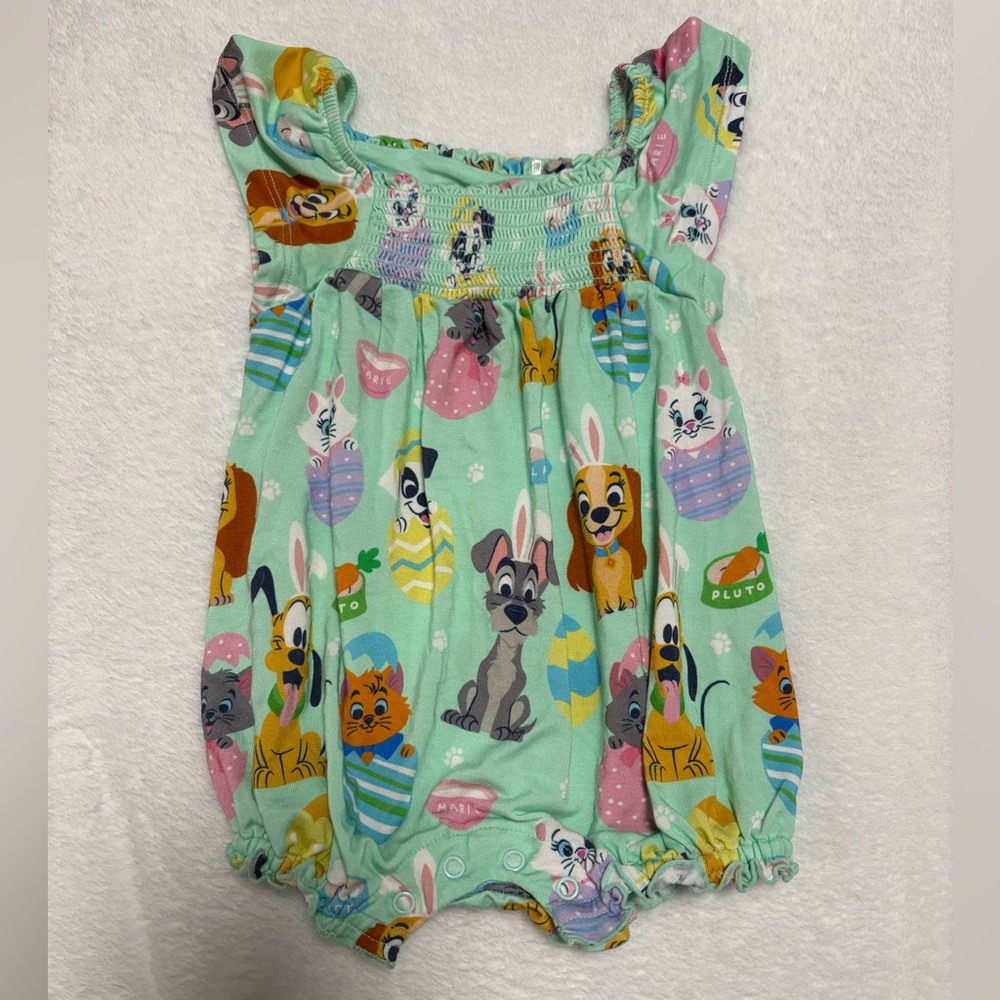 Little Sleepies Disney Peekaboo Pets Smocked Romper 3-6M EUC